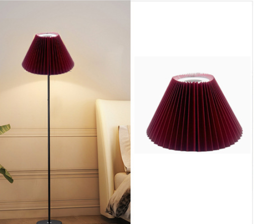 Wine-red pleated lampshade with rich deep crimson fabric and refined pleating